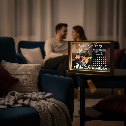 Custom The Day I Found My Missing Piece Light Frame, Personalized Couple Photo Puzzele Frame Light Box Gift